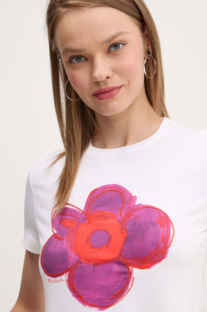 

Тениска Desigual DROPPI в бяло 24WWTK66, Бял