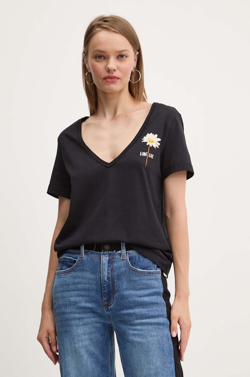 

Памучна тениска Desigual VINI в черно 24WWTK41, Черен