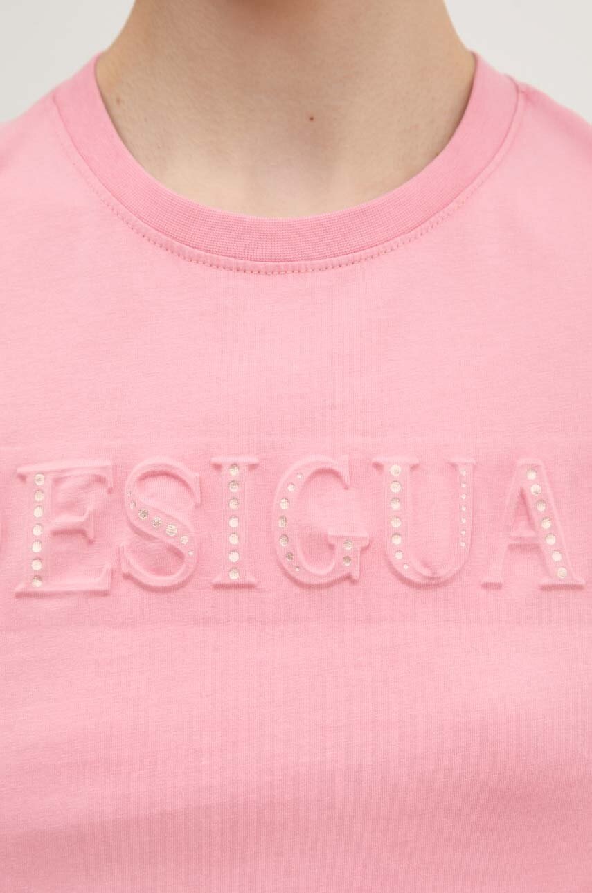 Βαμβακερό μπλουζάκι Desigual BRANDY γυναικείο, χρώμα: ροζ, 24WWTK24 φωτογραφία