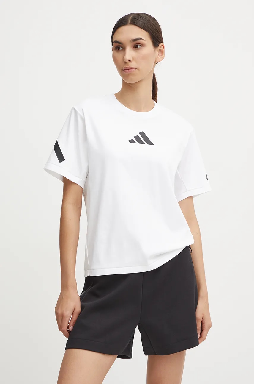Levně Bavlněné tričko adidas ZNE bílá barva, JE7857