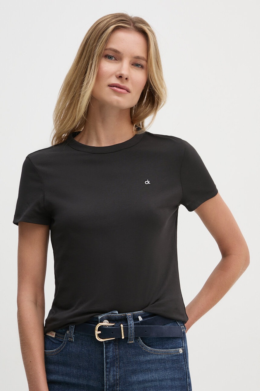 

Памучна тениска Calvin Klein в черно K20K208061, Черен