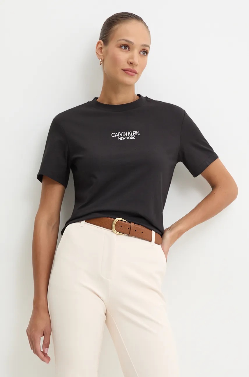 

Памучна тениска Calvin Klein в черно K20K208064, Черен