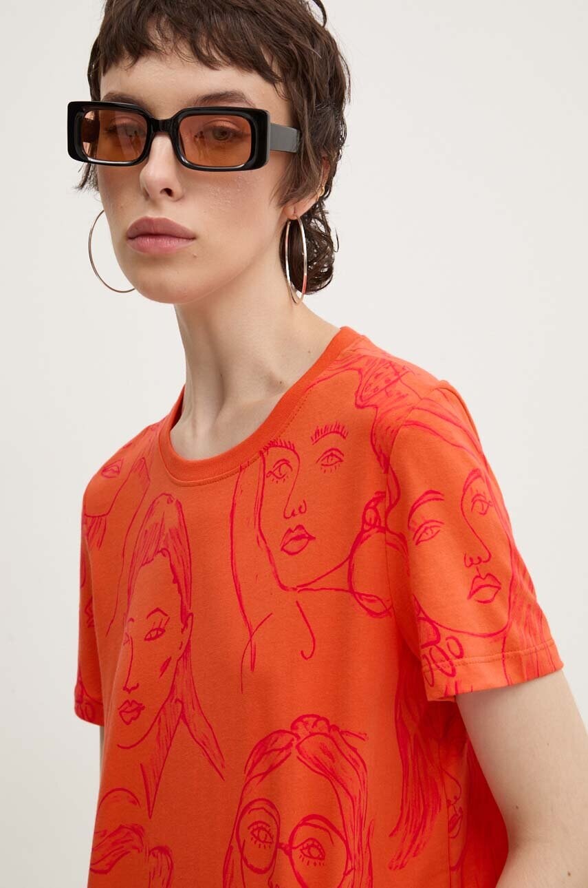 Desigual tricou din bumbac CARAS femei, culoarea portocaliu, 24WWTK54
