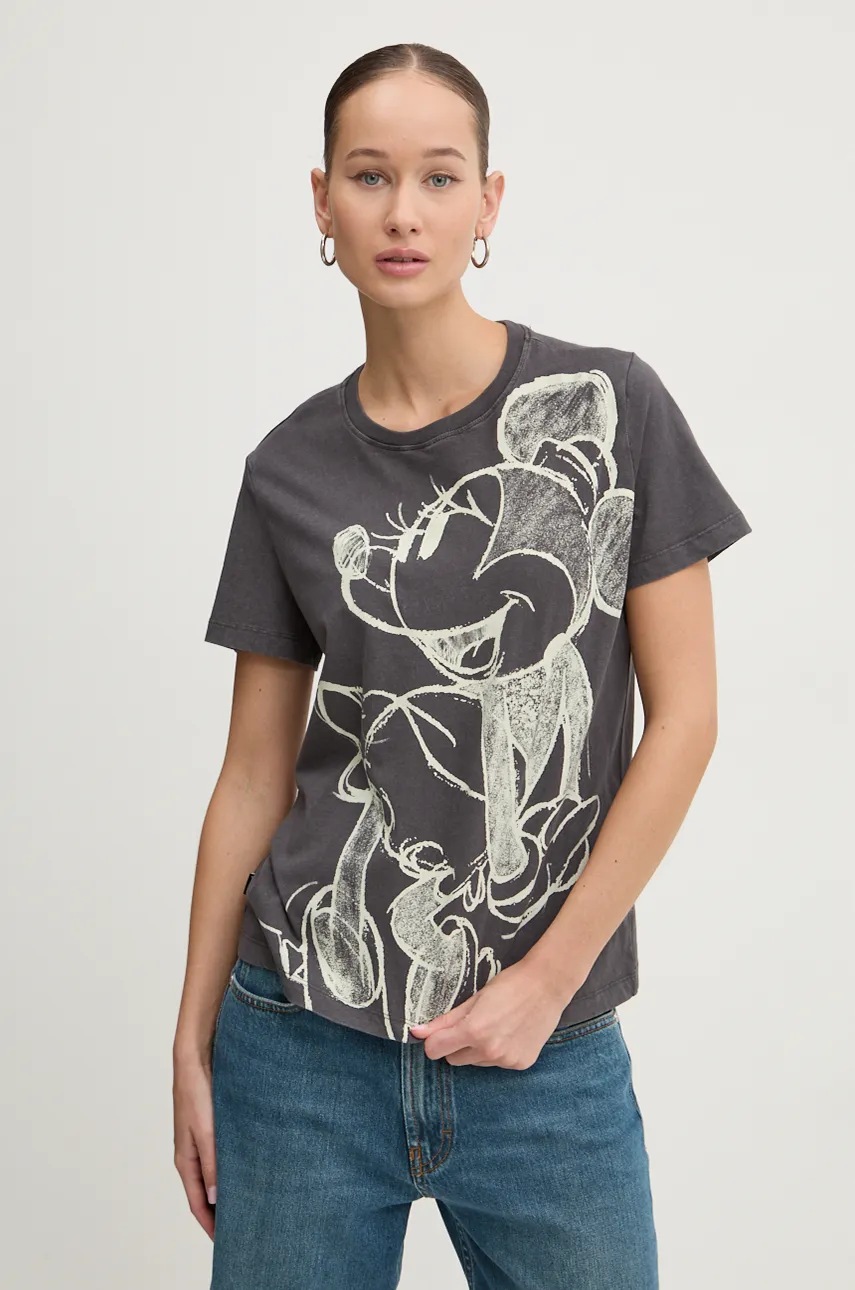Desigual tricou din bumbac MICKEYDRAWING femei, culoarea gri, 24WWTKA1