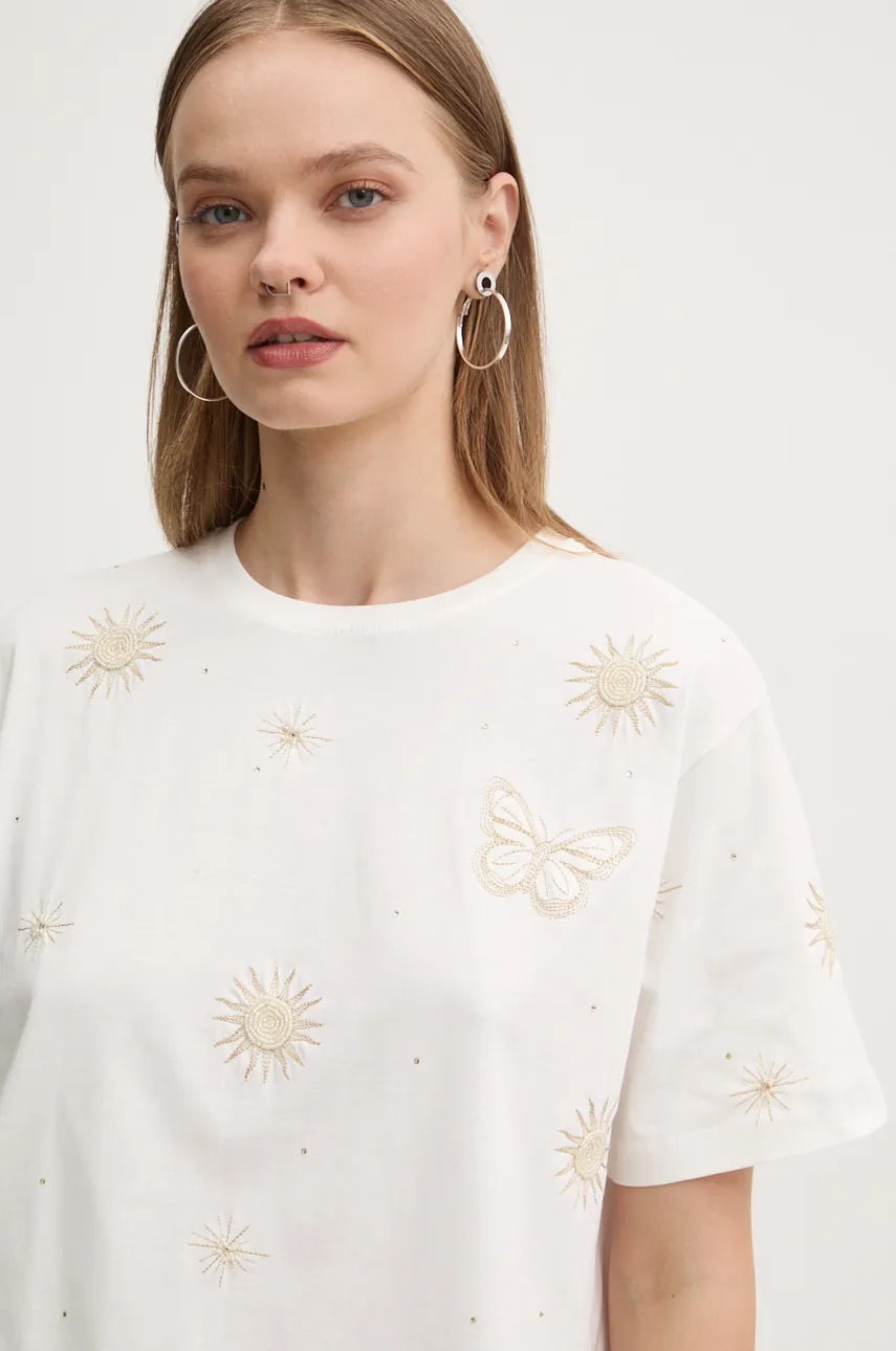 

Памучна тениска Desigual TAROT в бежово 24WWTK96, Бежов