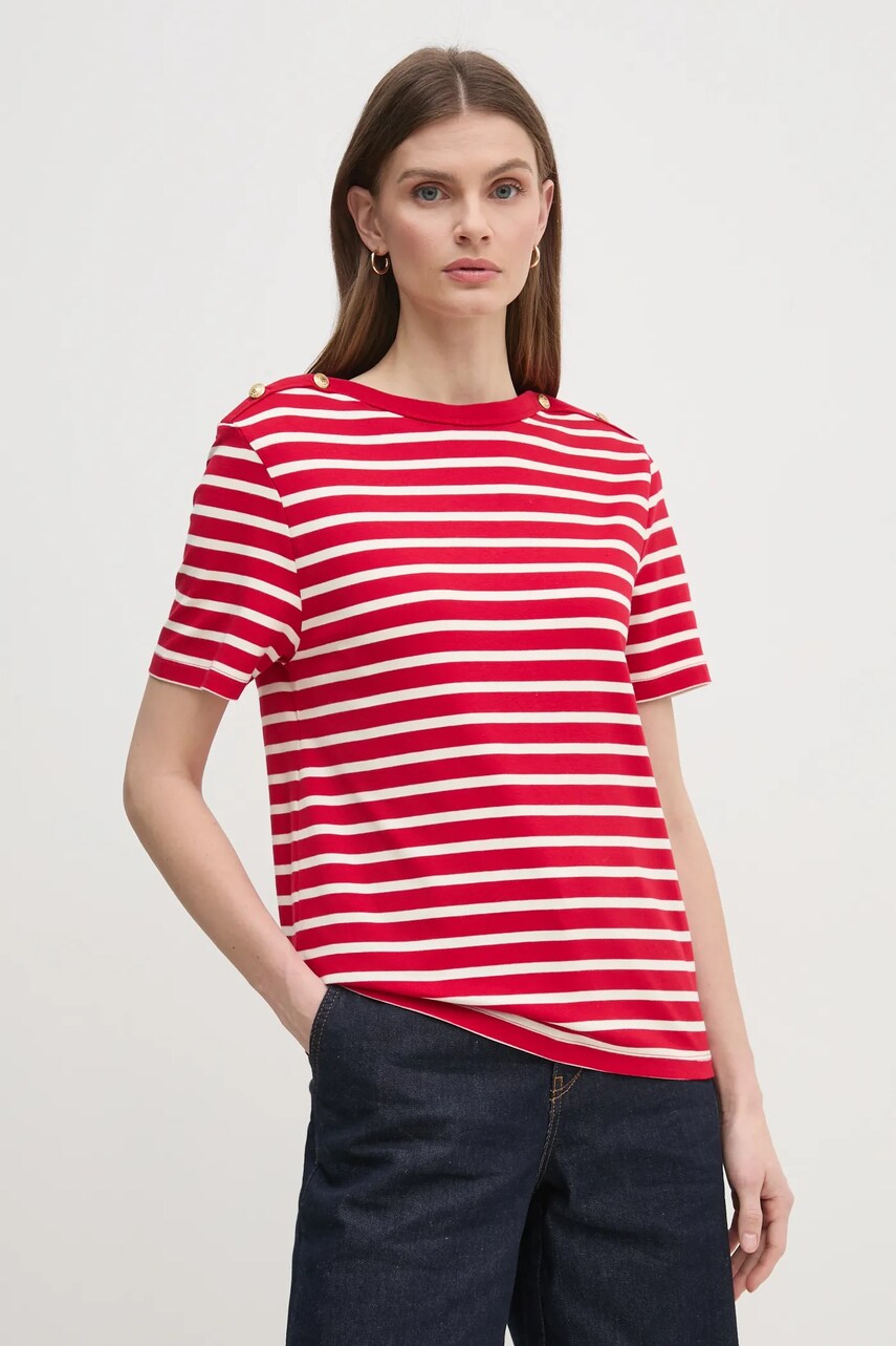 Levně Bavlněné tričko Tommy Hilfiger červená barva, WW0WW42907
