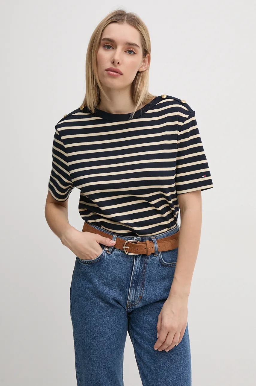 

Памучна тениска Tommy Hilfiger в тъмносиньо WW0WW42907, Тъмносин