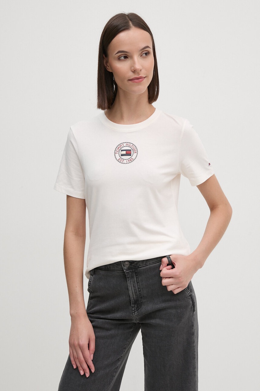 

Тениска Tommy Hilfiger в бежово WW0WW43652, Бежов
