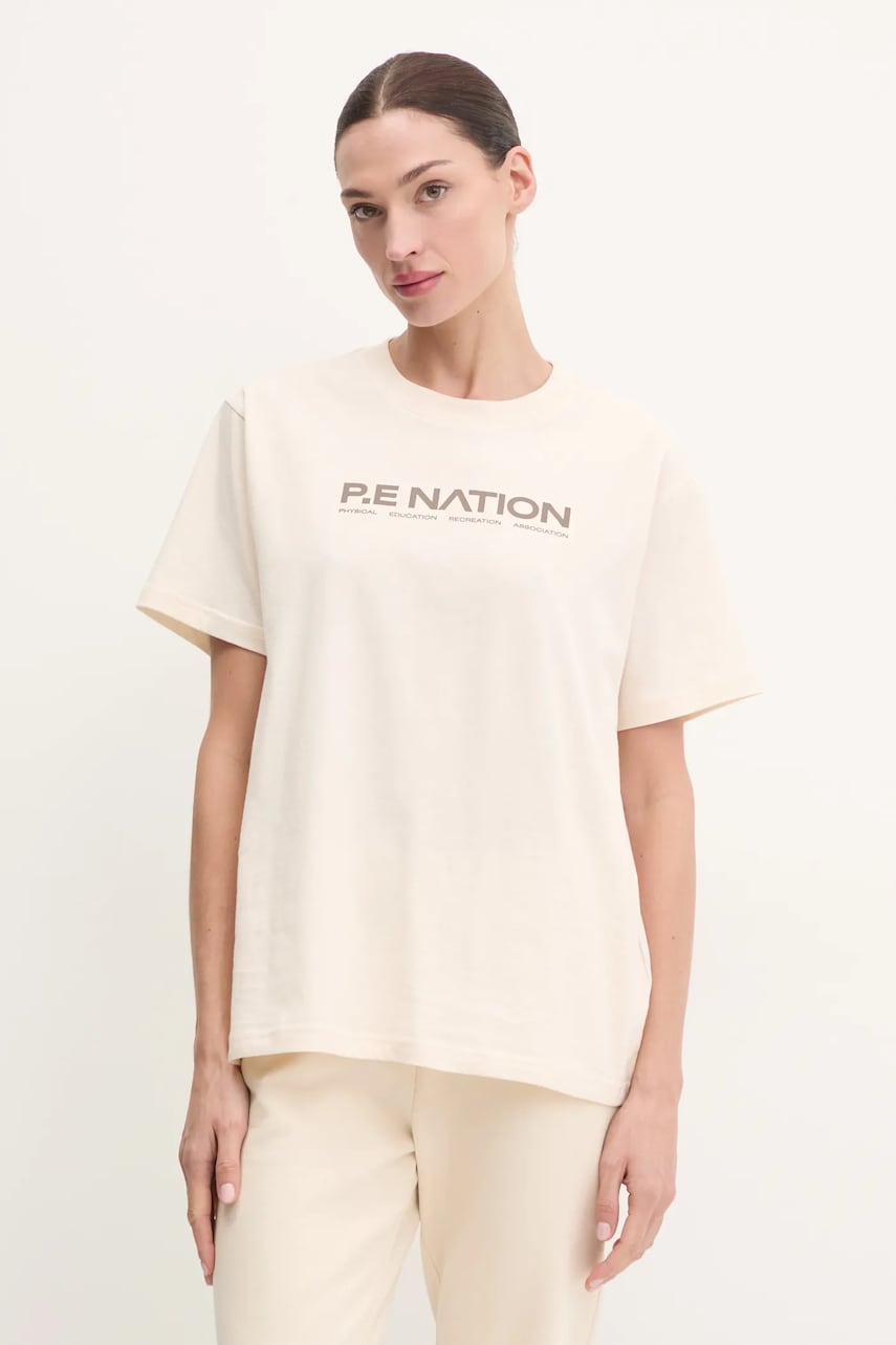 P.E Nation tricou din bumbac Aero SS Tee femei, culoarea bej, 243T329