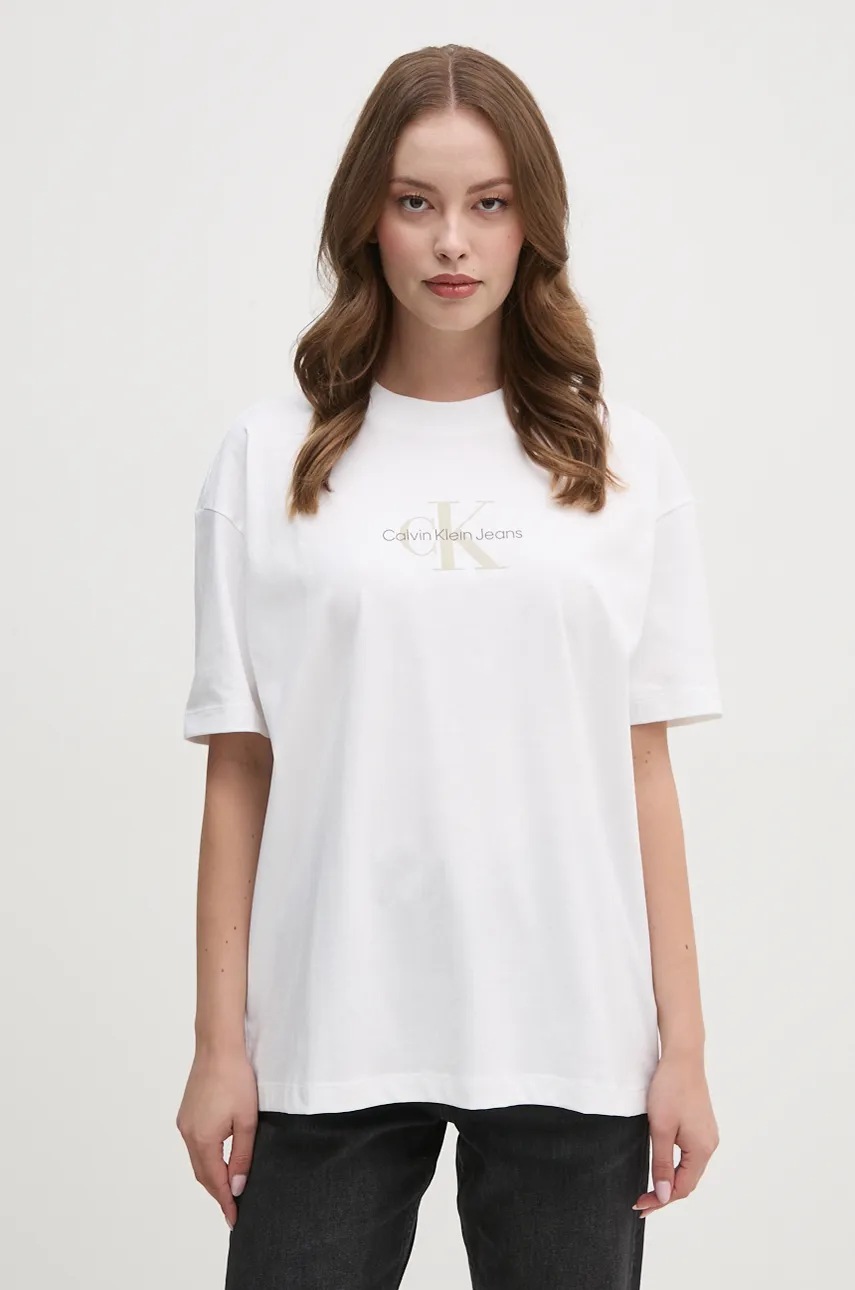 

Памучна тениска Calvin Klein Jeans в бяло J20J224242, Бял