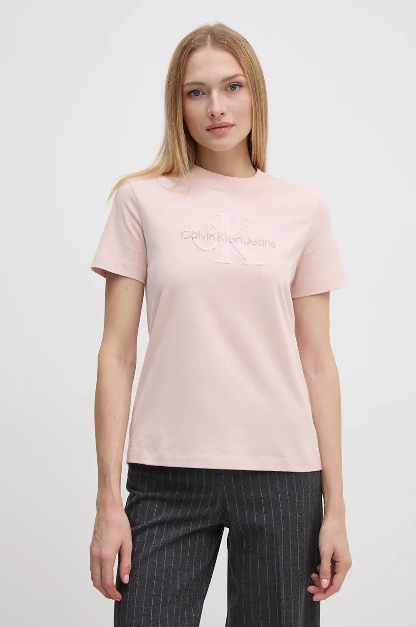 

Памучна тениска Calvin Klein Jeans в розово J20J224244, Розов