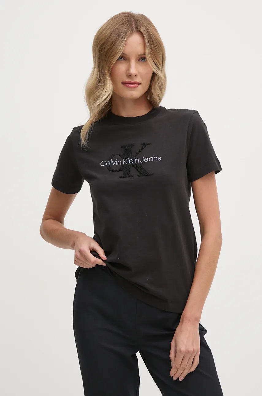 

Памучна тениска Calvin Klein Jeans в черно J20J224244, Черен