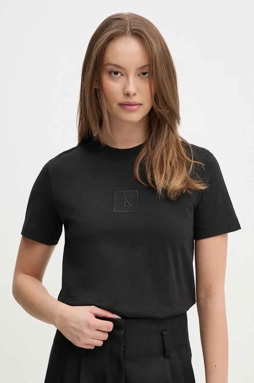 

Памучна тениска Calvin Klein Jeans в черно J20J224253, Черен