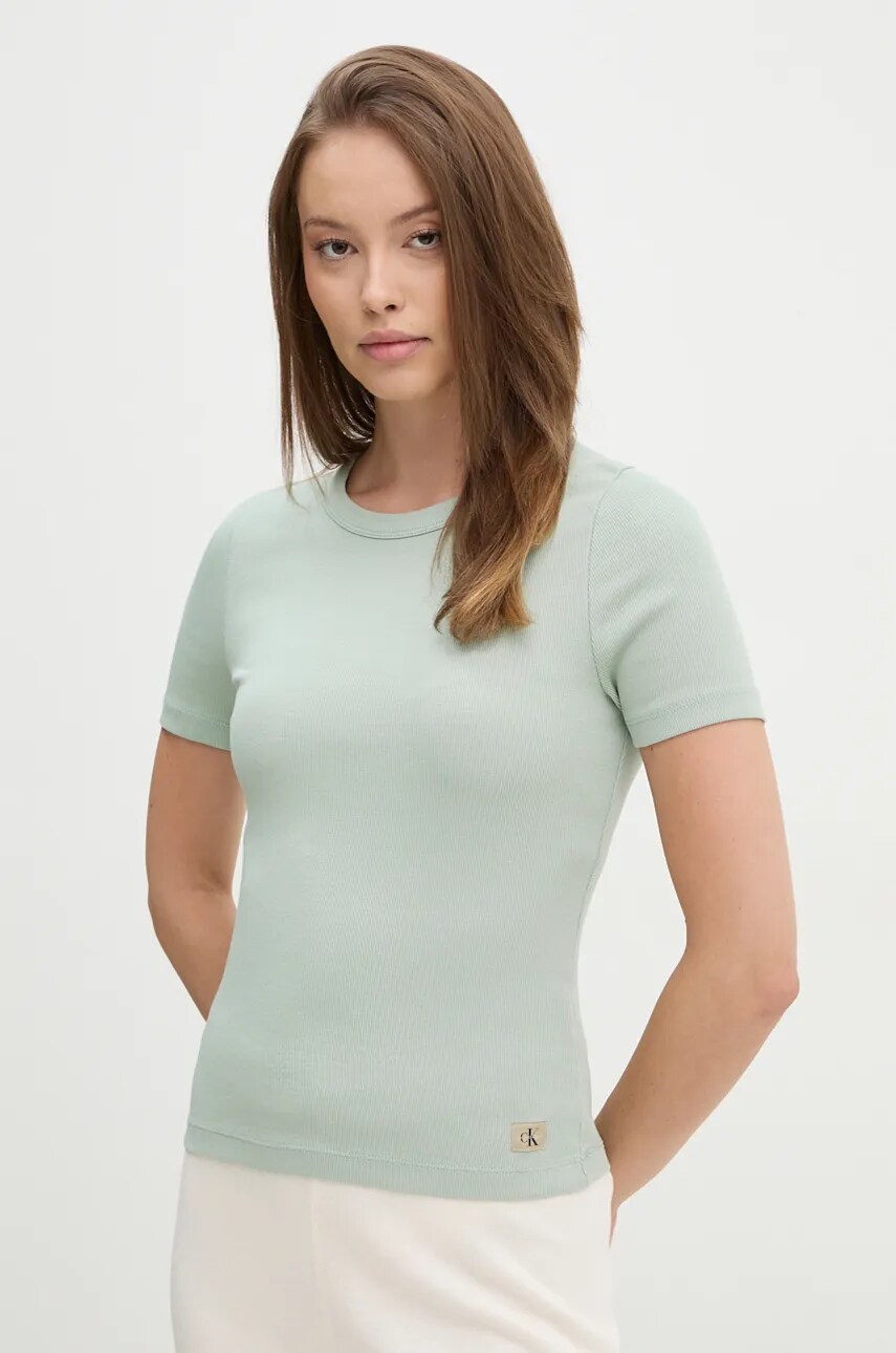 Levně Tričko Calvin Klein Jeans zelená barva, J20J224639