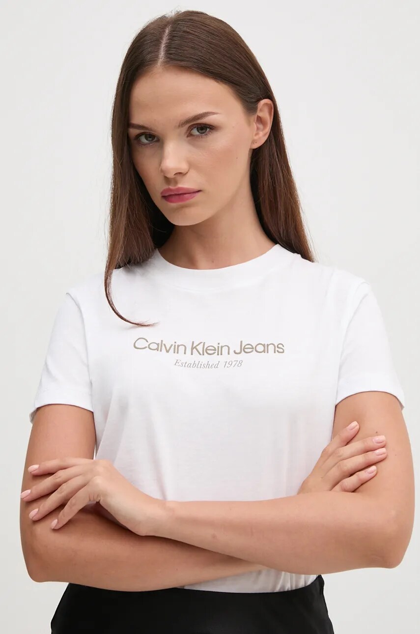 

Памучна тениска Calvin Klein Jeans в бяло J20J224914, Бял