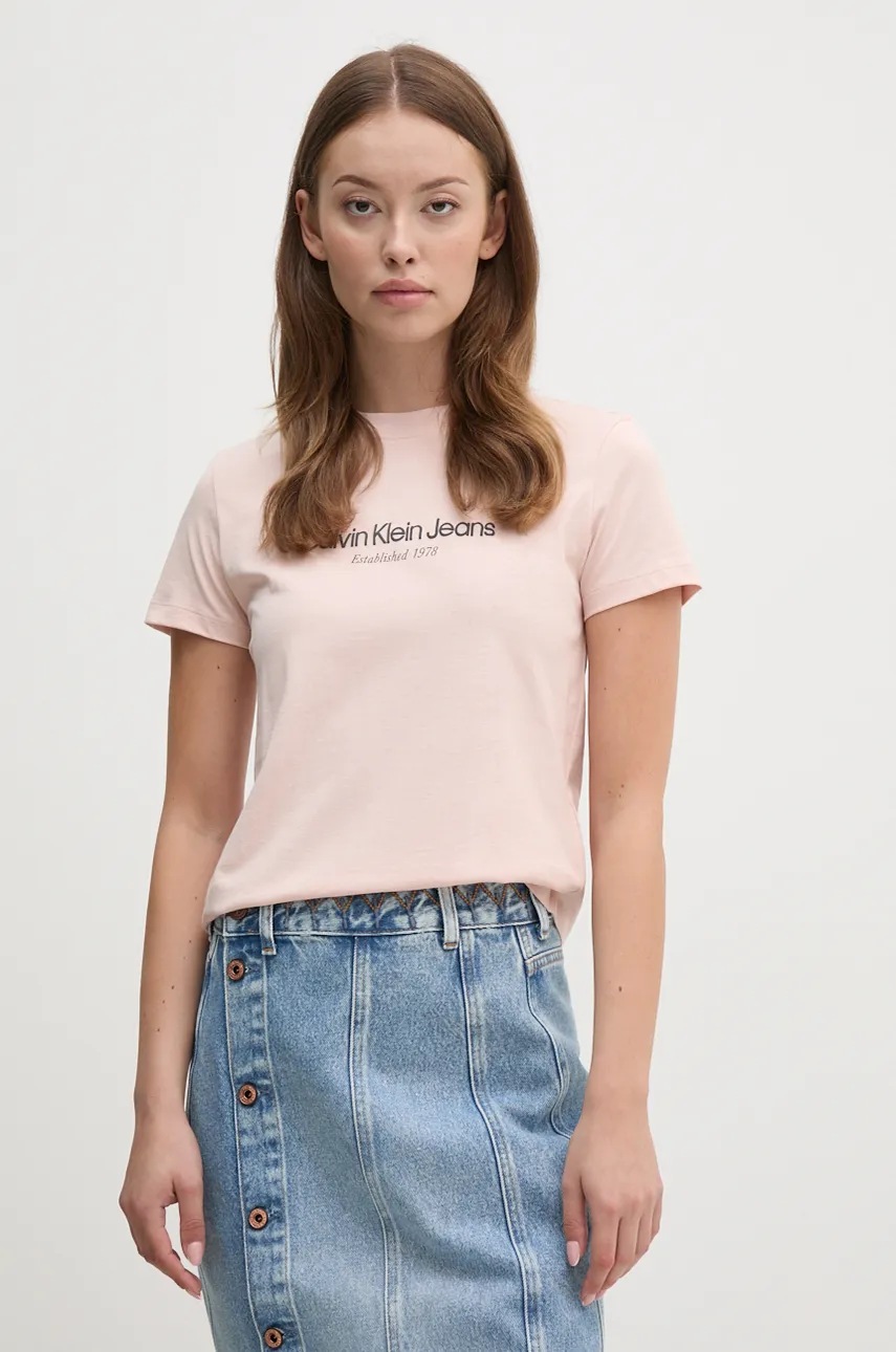 

Памучна тениска Calvin Klein Jeans в розово J20J224914, Розов
