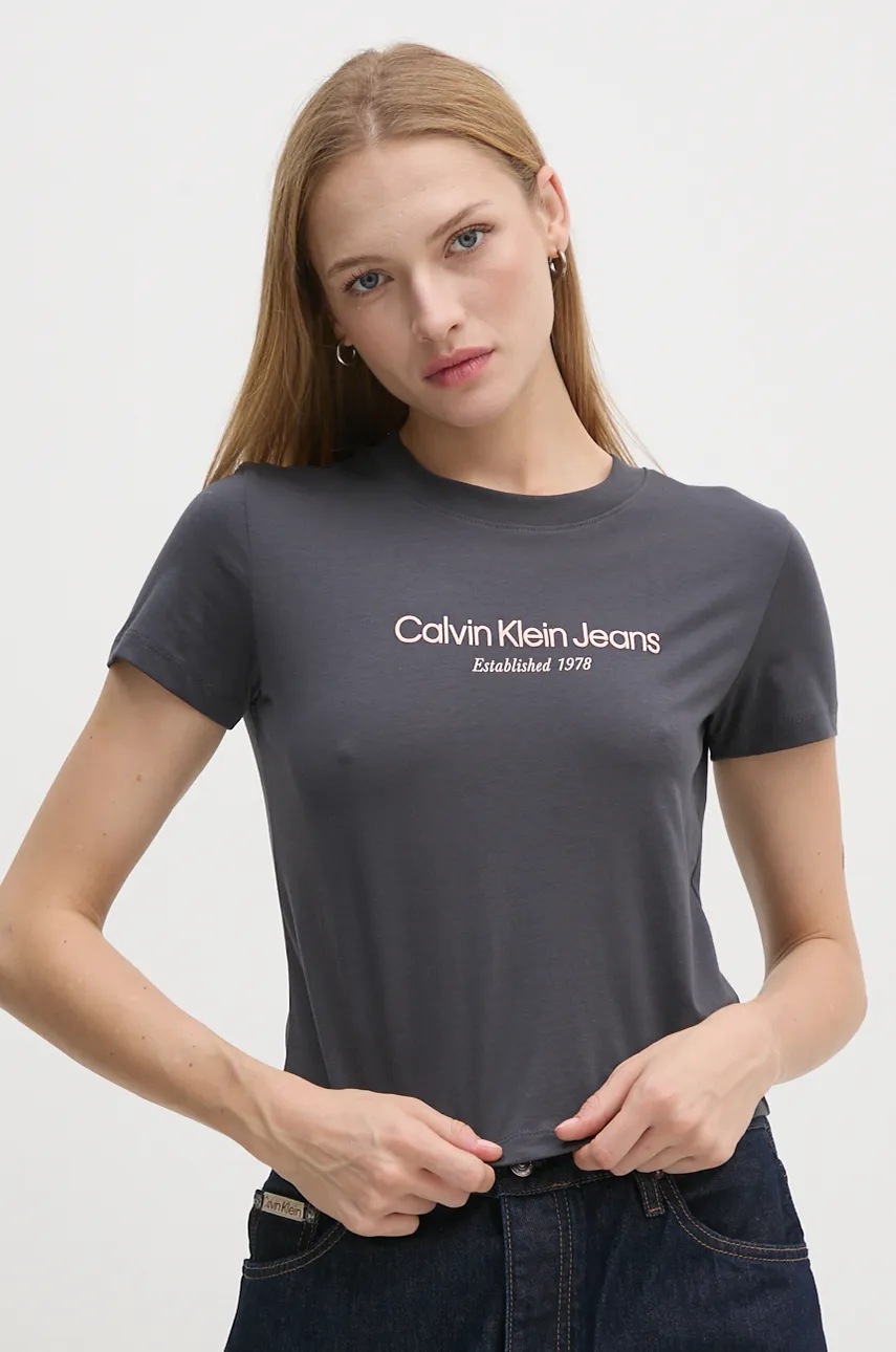 

Памучна тениска Calvin Klein Jeans в сиво J20J224914, Сив