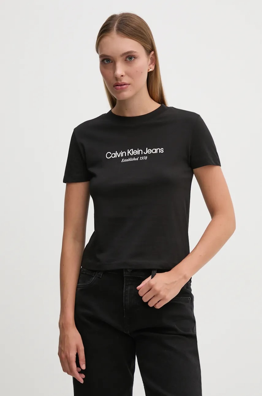 

Памучна тениска Calvin Klein Jeans в черно J20J224914, Черен