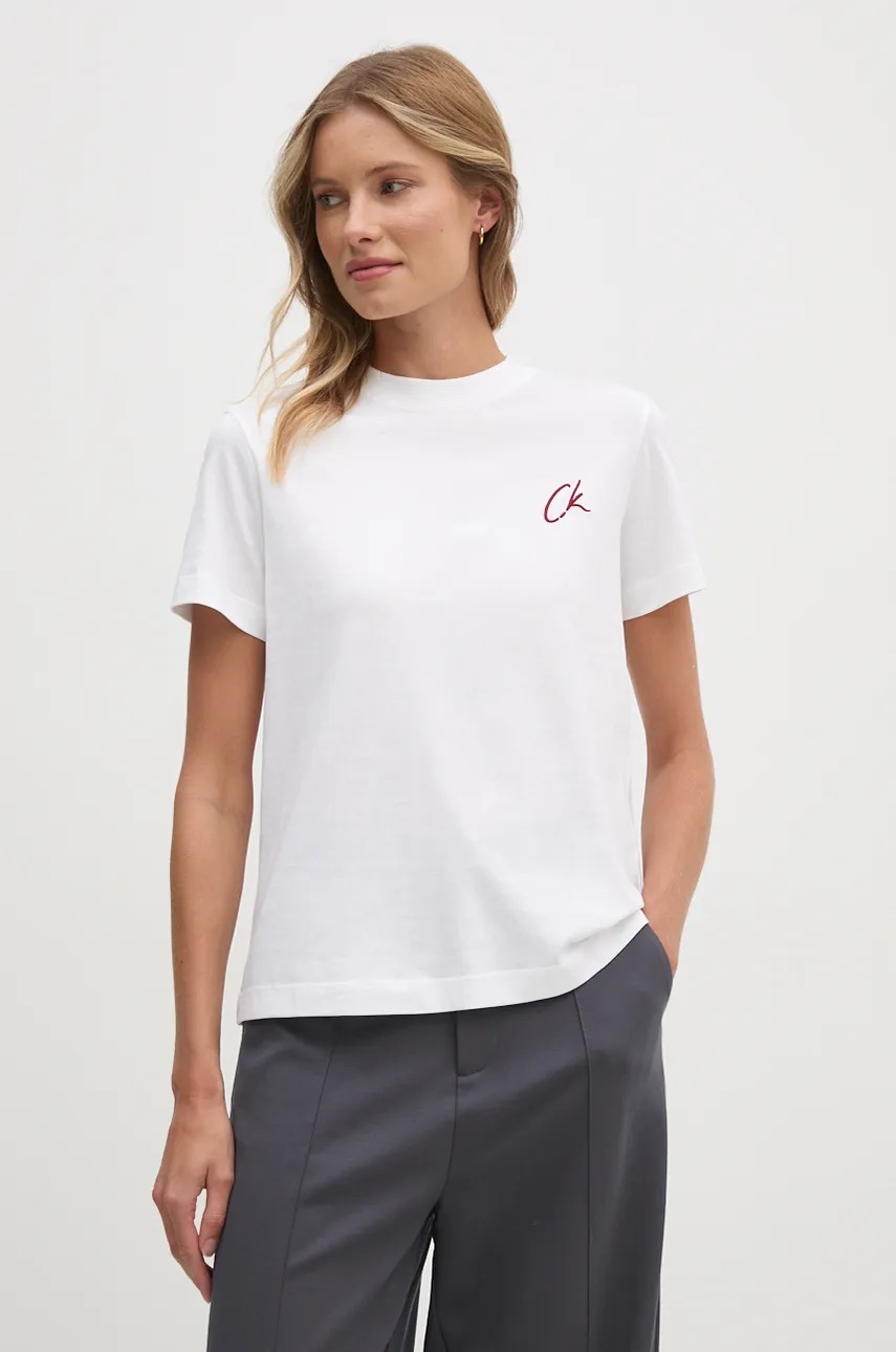 

Памучна тениска Calvin Klein Jeans в бяло J20J224439, Бял