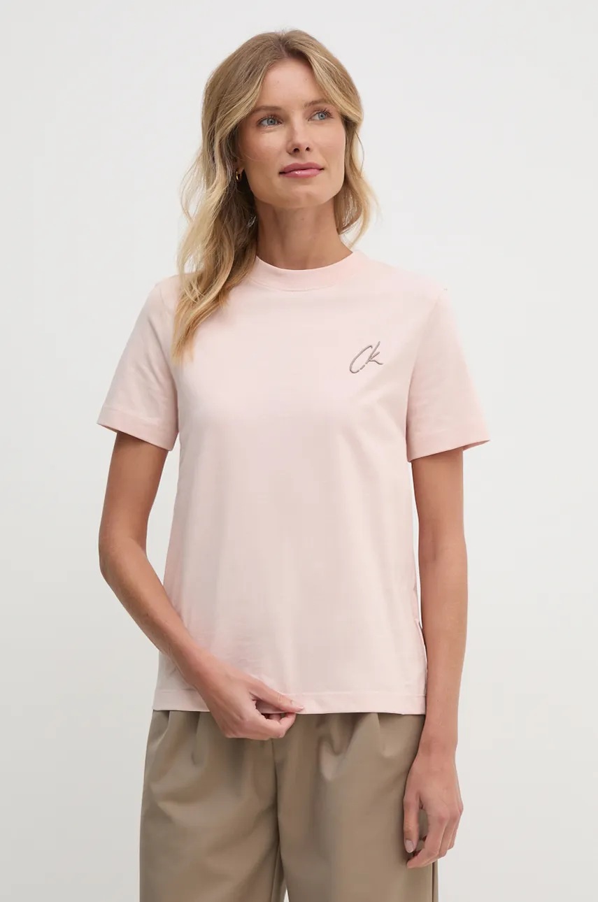 

Памучна тениска Calvin Klein Jeans в розово J20J224439, Розов