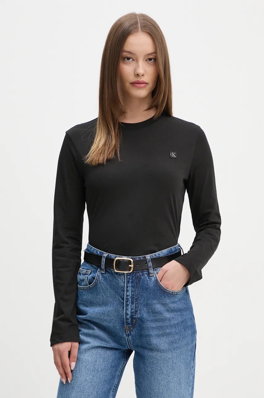 

Памучна блуза с дълги ръкави Calvin Klein Jeans в черно J20J224549, Черен