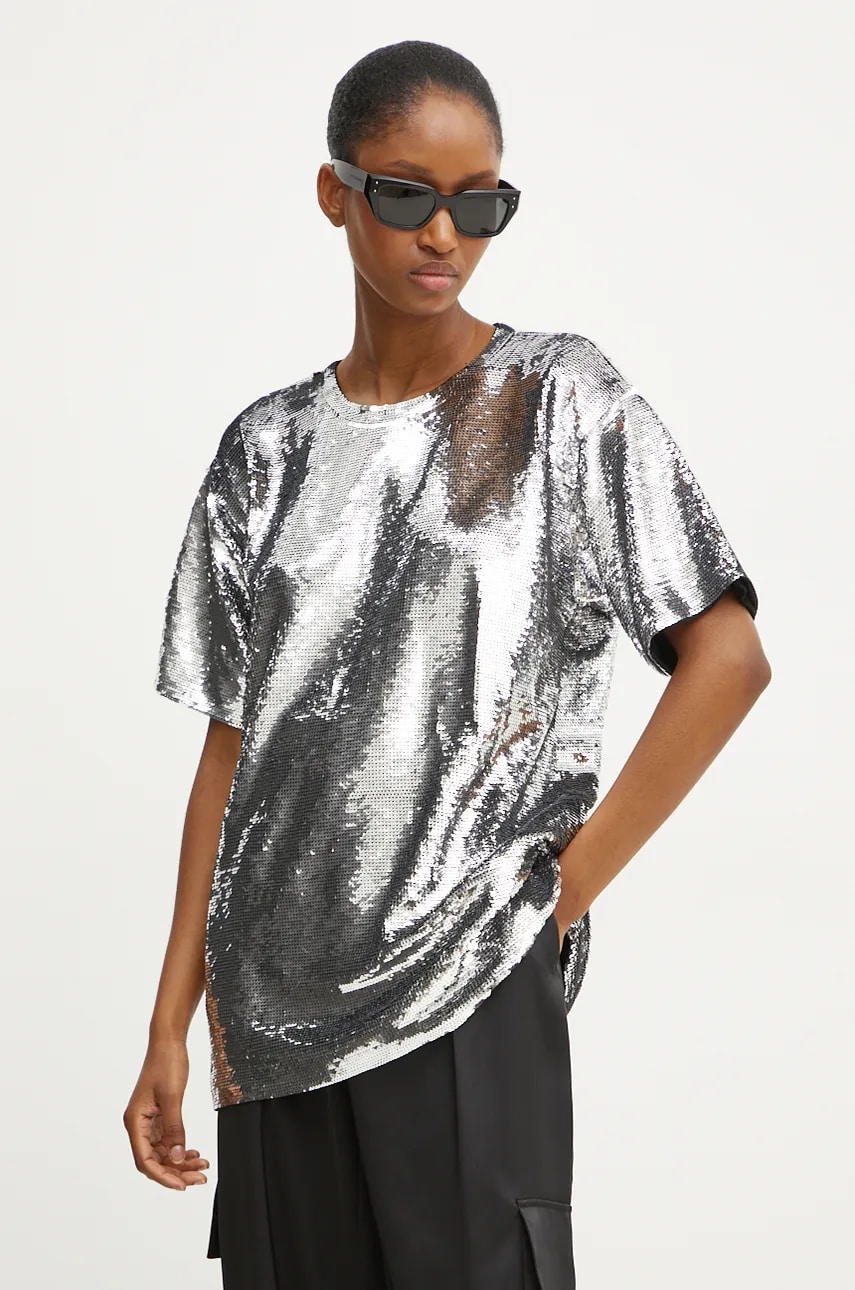 MICHAEL Michael Kors tricou femei, culoarea argintiu, MF451IW6PK