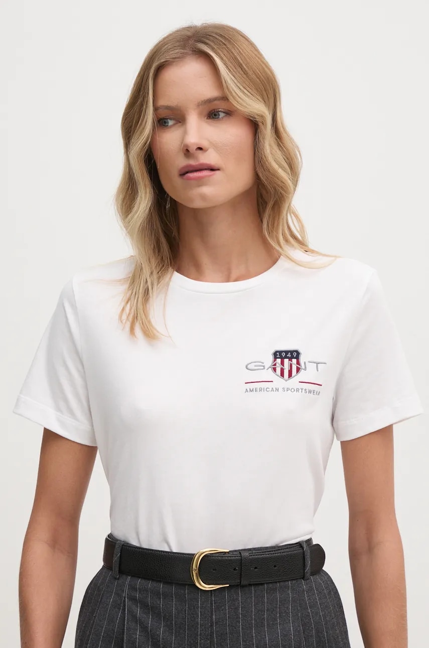 Gant tricou din bumbac femei, culoarea alb, 4200277