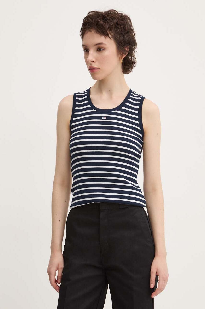 Tommy Jeans top femei, culoarea albastru marin, DW0DW19816 Tommy Jeans top femei, culoarea albastru marin, DW0DW19816