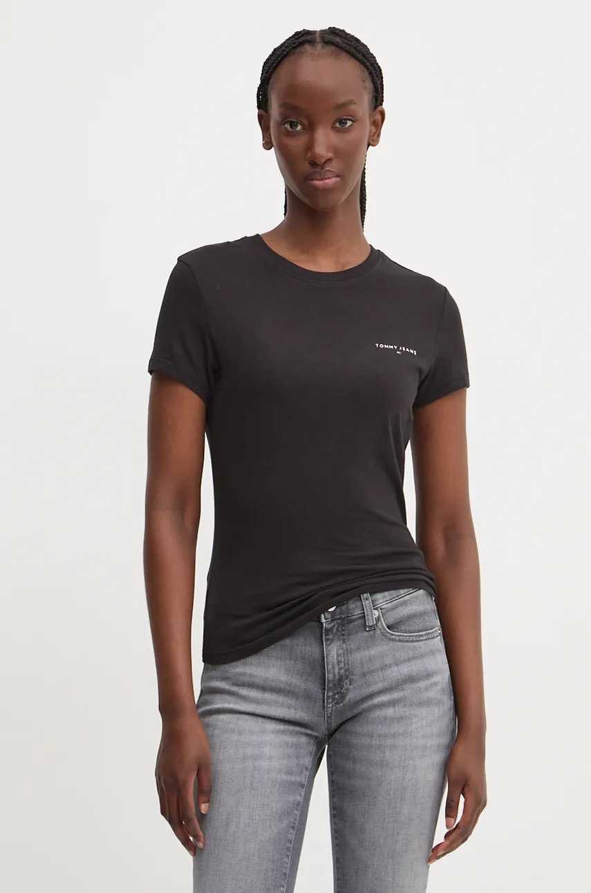 Tommy Jeans tricou din bumbac femei, culoarea negru, DW0DW18785
