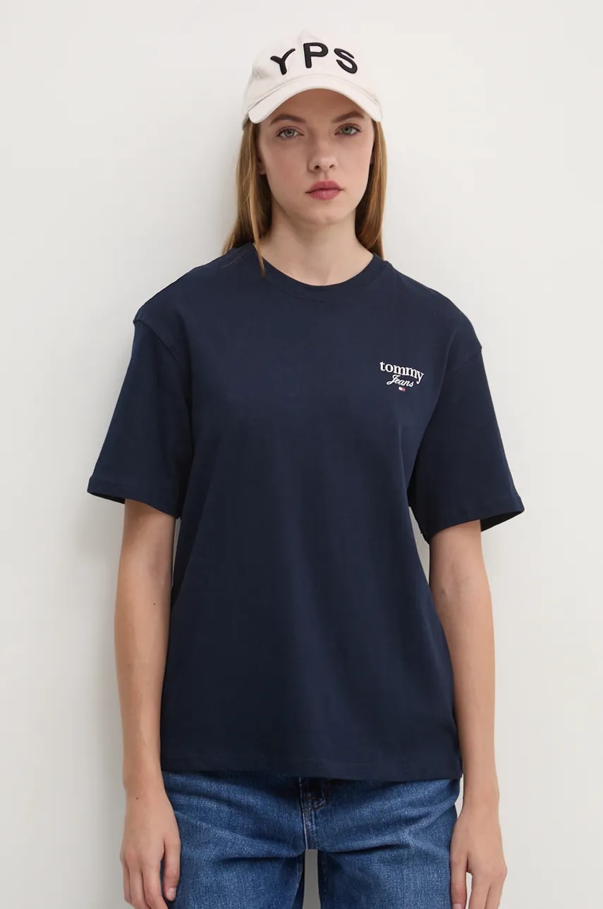 Tommy Jeans tricou din bumbac femei, culoarea albastru marin, DW0DW18786 Tommy Jeans tricou din bumbac femei, culoarea albastru marin, DW0DW18786