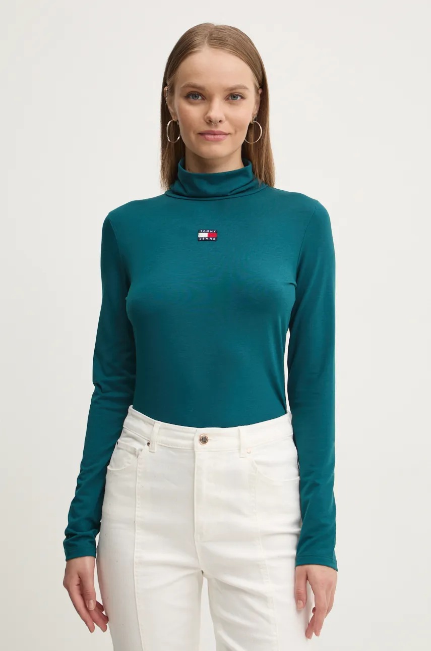 

Блуза с дълги ръкави Tommy Jeans в зелено с поло DW0DW18806, Тюркоазен