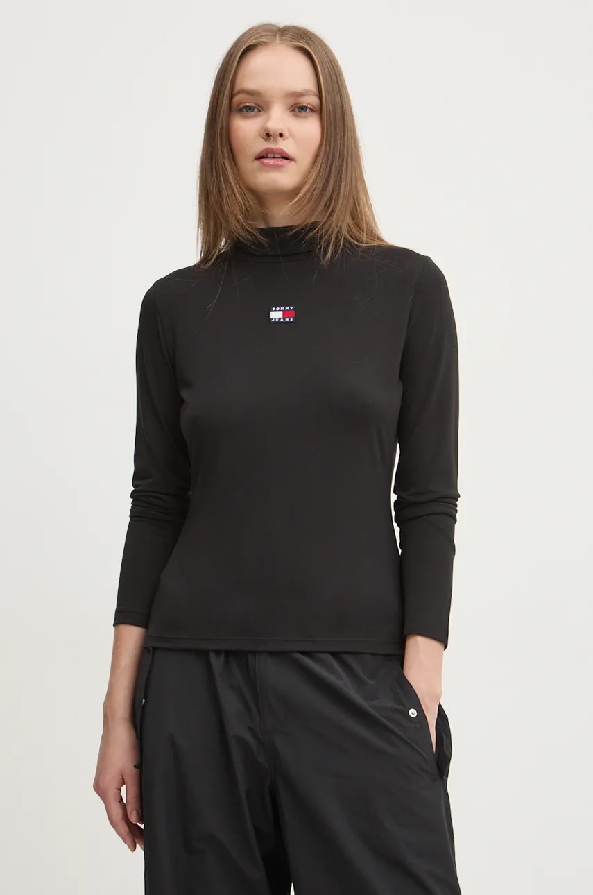 

Блуза с дълги ръкави Tommy Jeans в черно с поло DW0DW18806, Черен