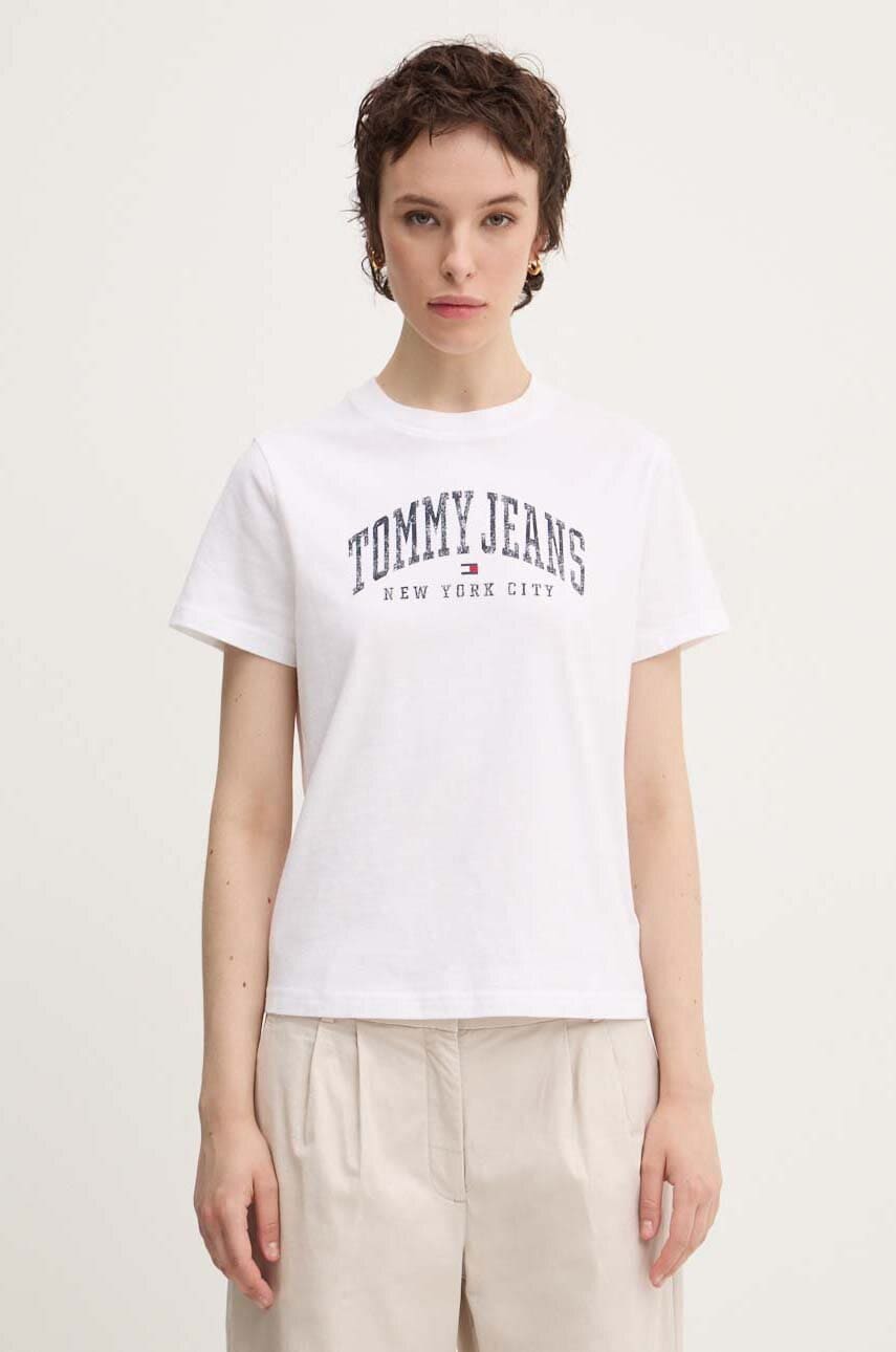 Tommy Jeans tricou din bumbac femei, culoarea alb, DW0DW19826 Tommy Jeans tricou din bumbac femei, culoarea alb, DW0DW19826