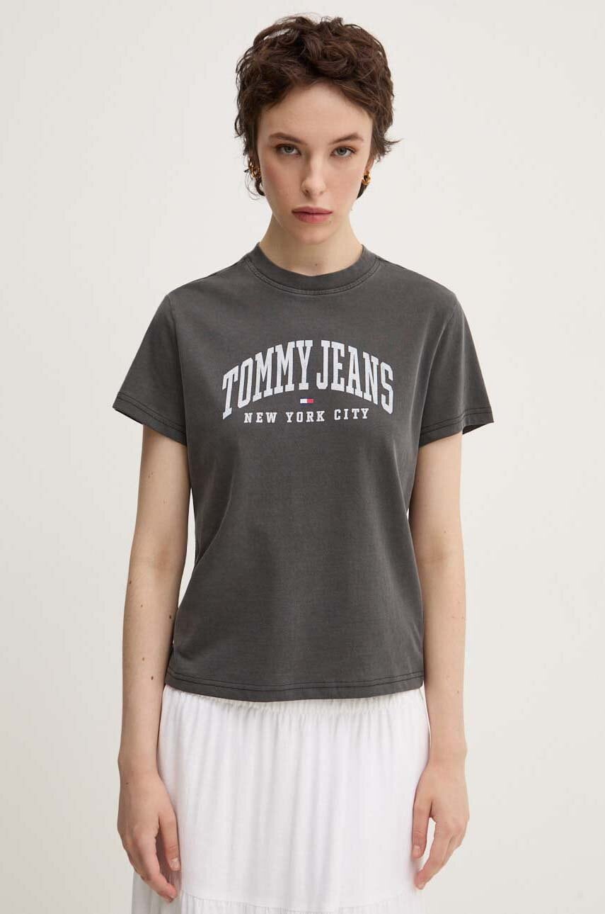 Tommy Jeans tricou din bumbac femei, culoarea gri, DW0DW19826