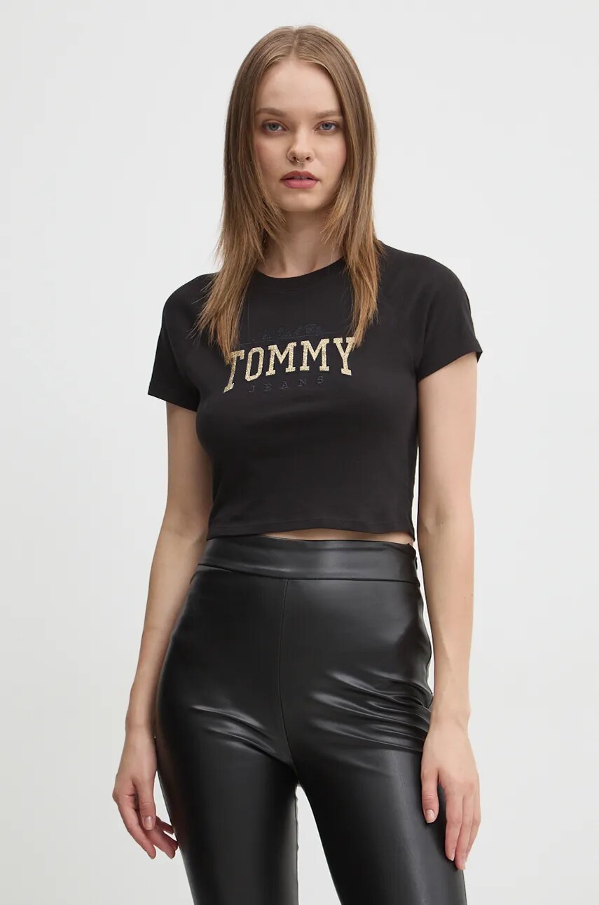 Tommy Jeans tricou din bumbac femei, culoarea negru, DW0DW19844