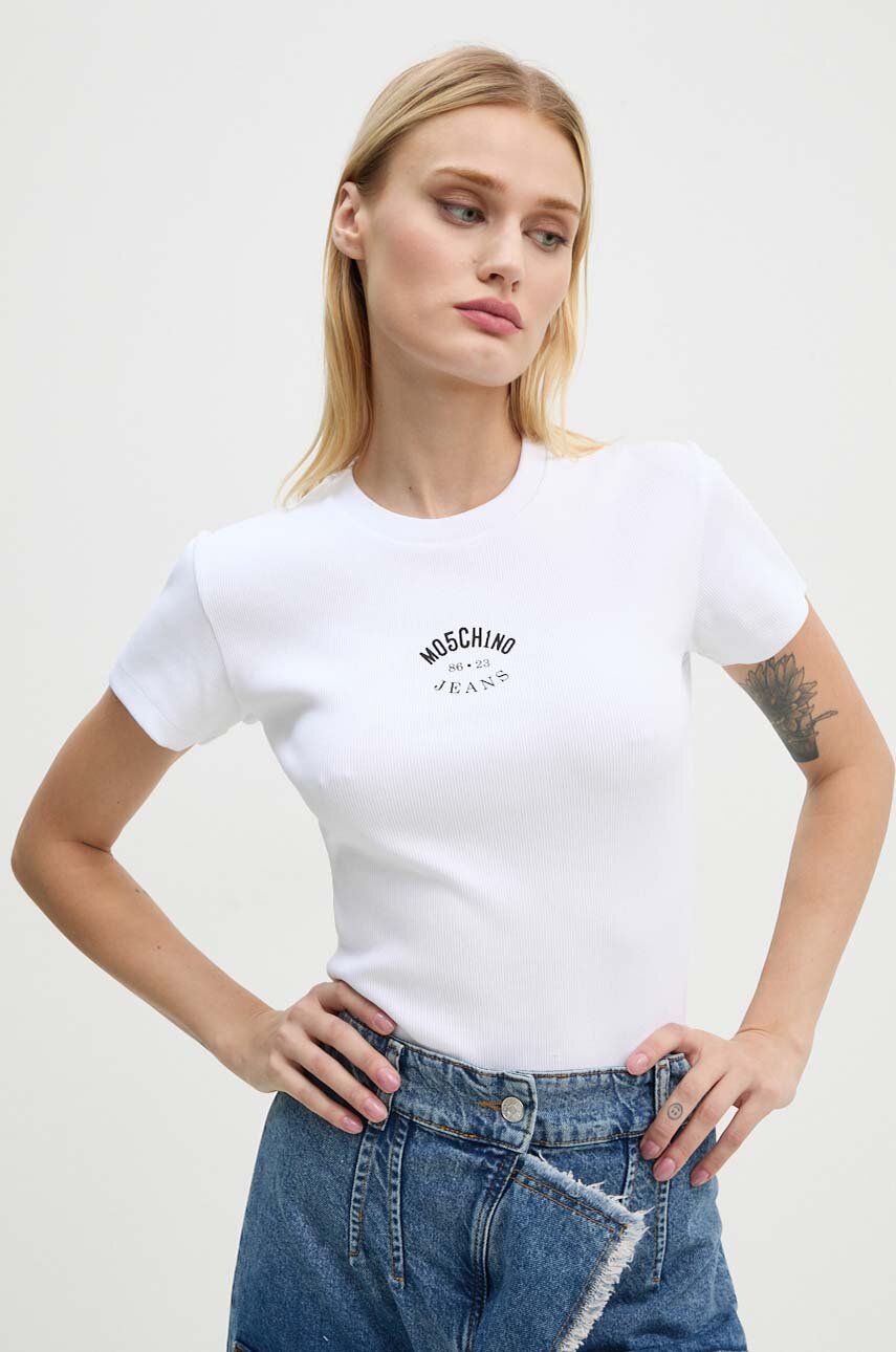 Moschino Jeans tricou femei, culoarea alb, J0714 8734
