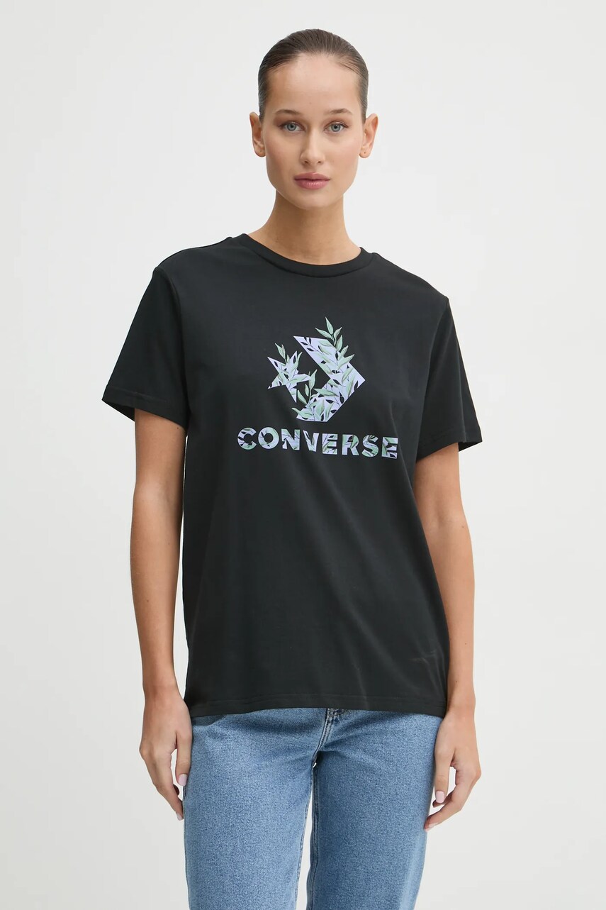 Converse tricou din bumbac femei, culoarea negru, 10026755-A02