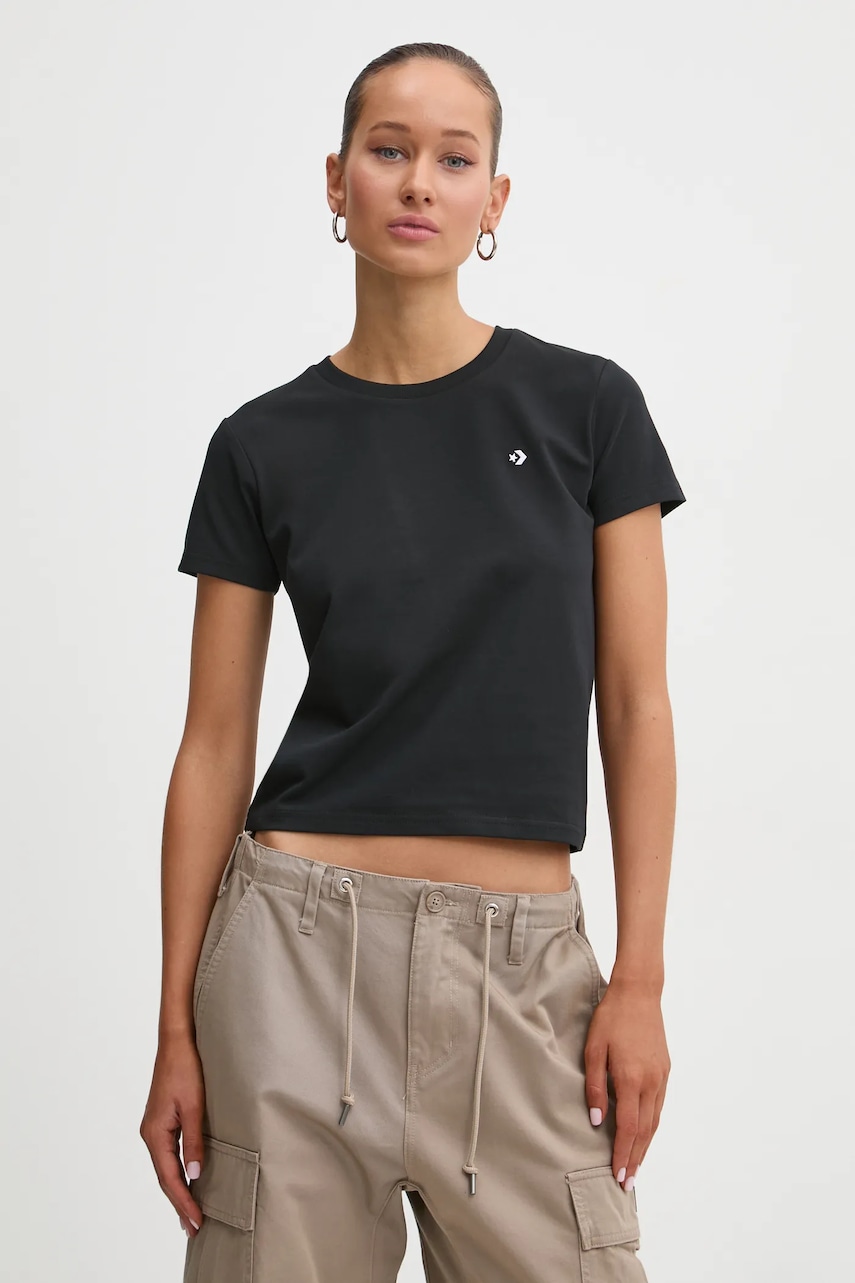 Converse tricou femei, culoarea negru, 10027252-A02 Converse tricou femei, culoarea negru, 10027252-A02