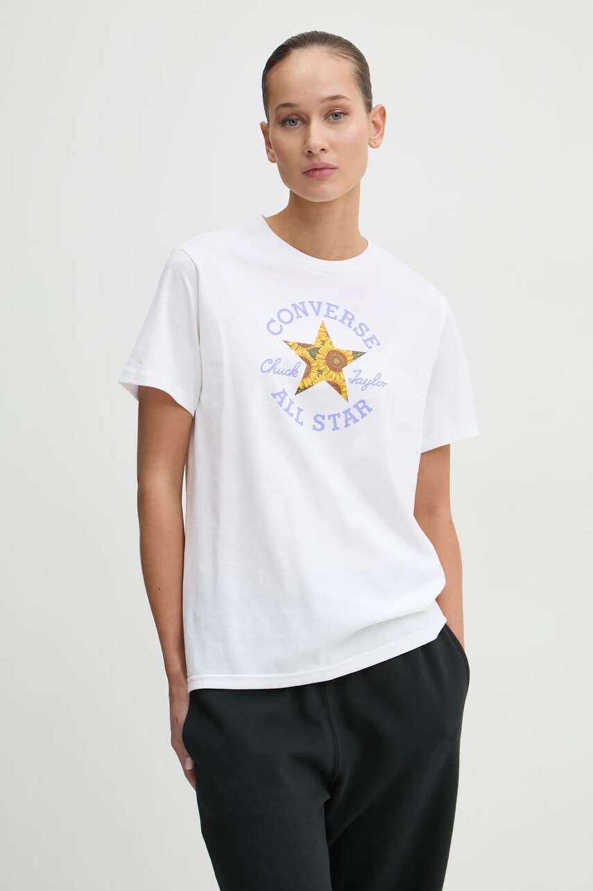 Converse tricou din bumbac femei, culoarea bej, 10026756-A01