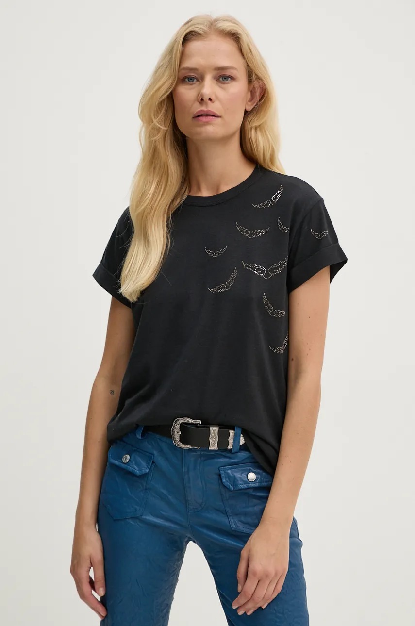 

Тениска с лен ZADIG&VOLTAIRE в черно JWTS01663, Черен