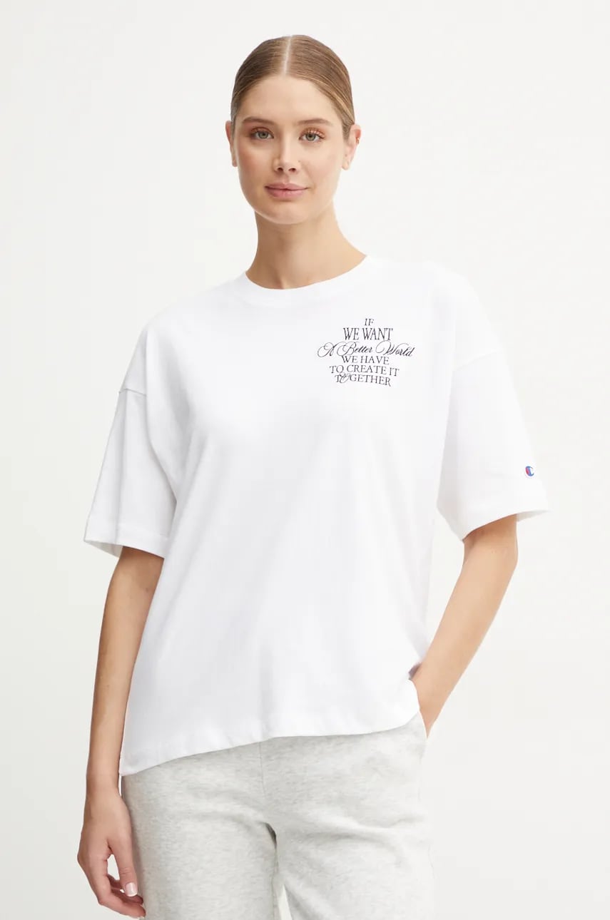 Champion tricou din bumbac femei, culoarea alb, 117473 Champion tricou din bumbac femei, culoarea alb, 117473