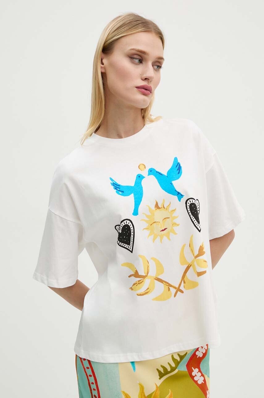 Never Fully Dressed tricou din bumbac White Sundazed Summer Tee femei, culoarea alb, NFDTO1535