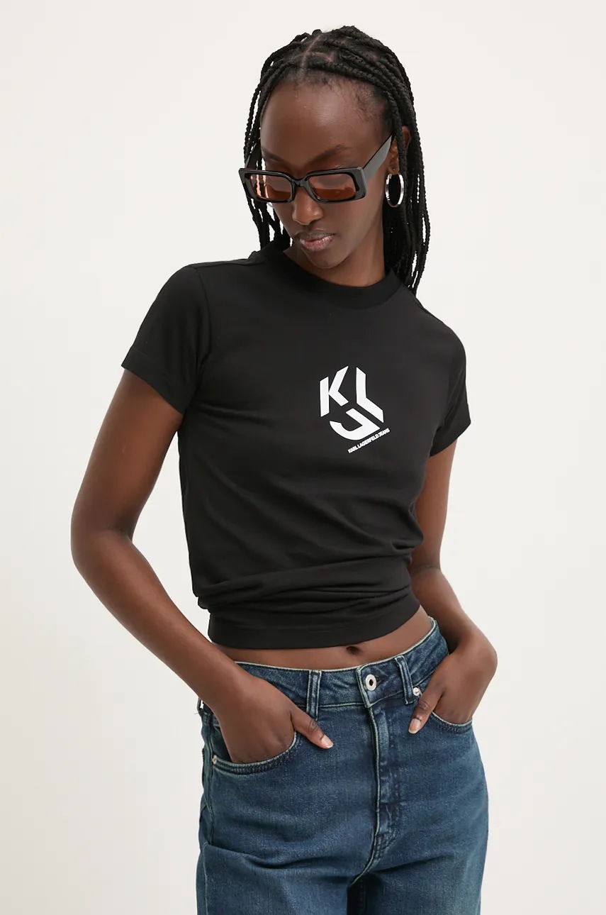 

Памучна тениска Karl Lagerfeld Jeans в черно 246J1711, Черен
