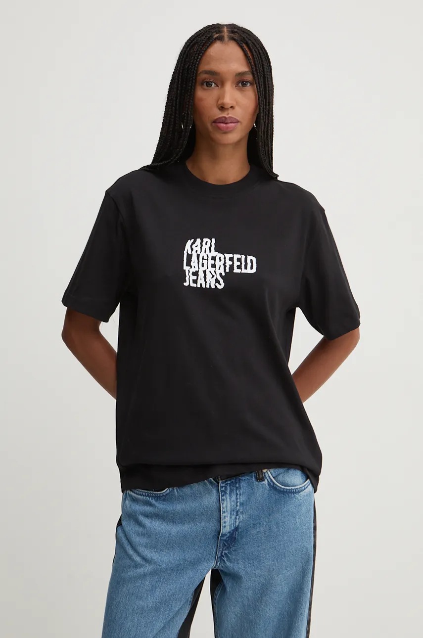

Памучна тениска Karl Lagerfeld Jeans в черно 246J1712, Черен