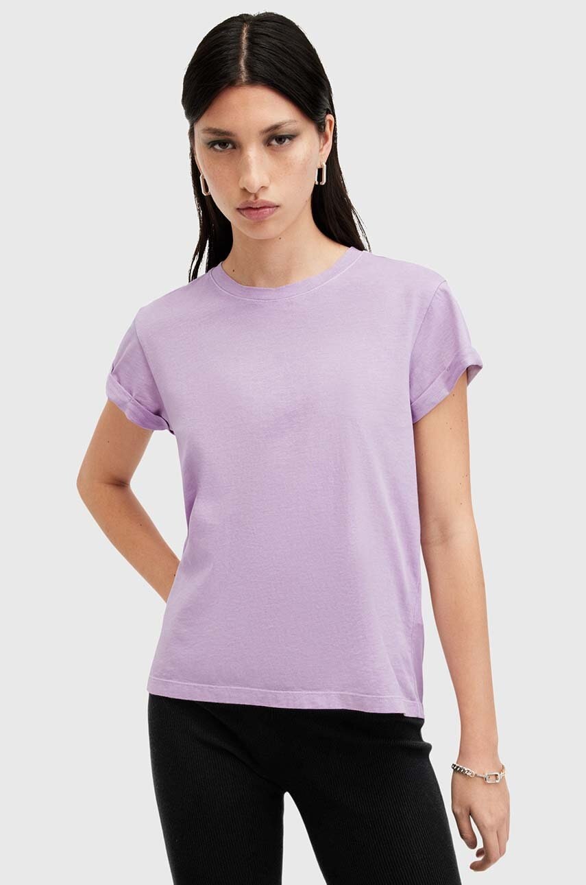 AllSaints tricou din bumbac ANNA femei, culoarea violet, W191JB AllSaints tricou din bumbac ANNA femei, culoarea violet, W191JB