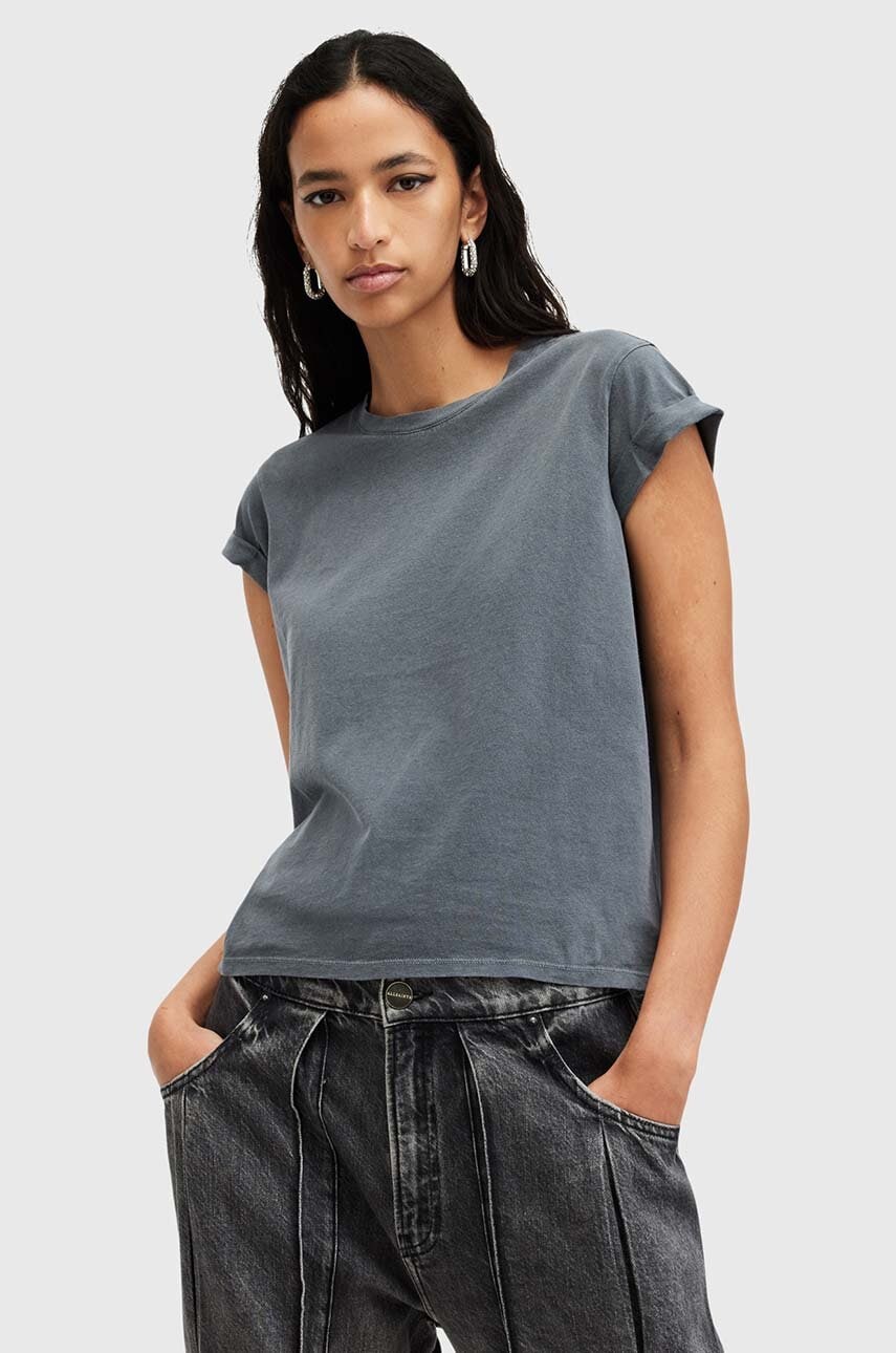AllSaints tricou din bumbac ANNA femei, culoarea gri, W191JB AllSaints tricou din bumbac ANNA femei, culoarea gri, W191JB