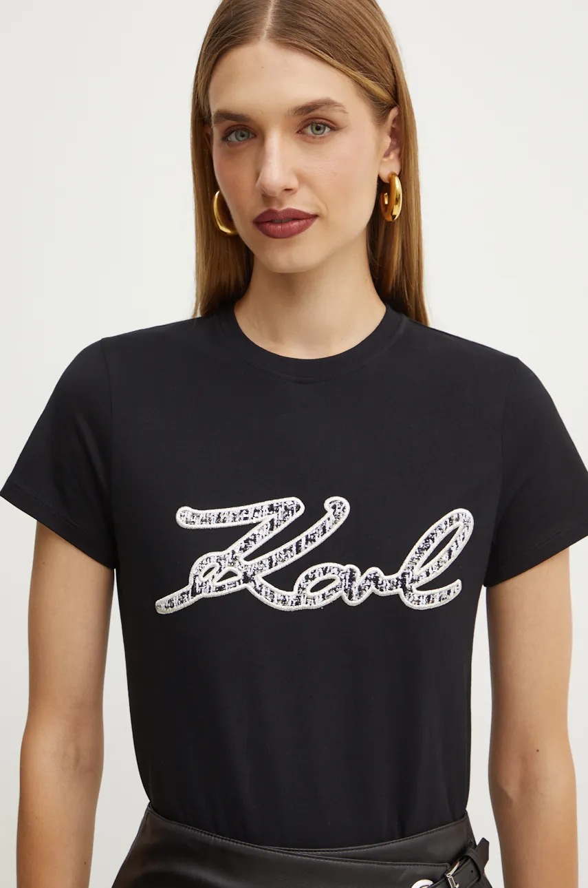 

Памучна тениска Karl Lagerfeld в черно 246W1715, Черен