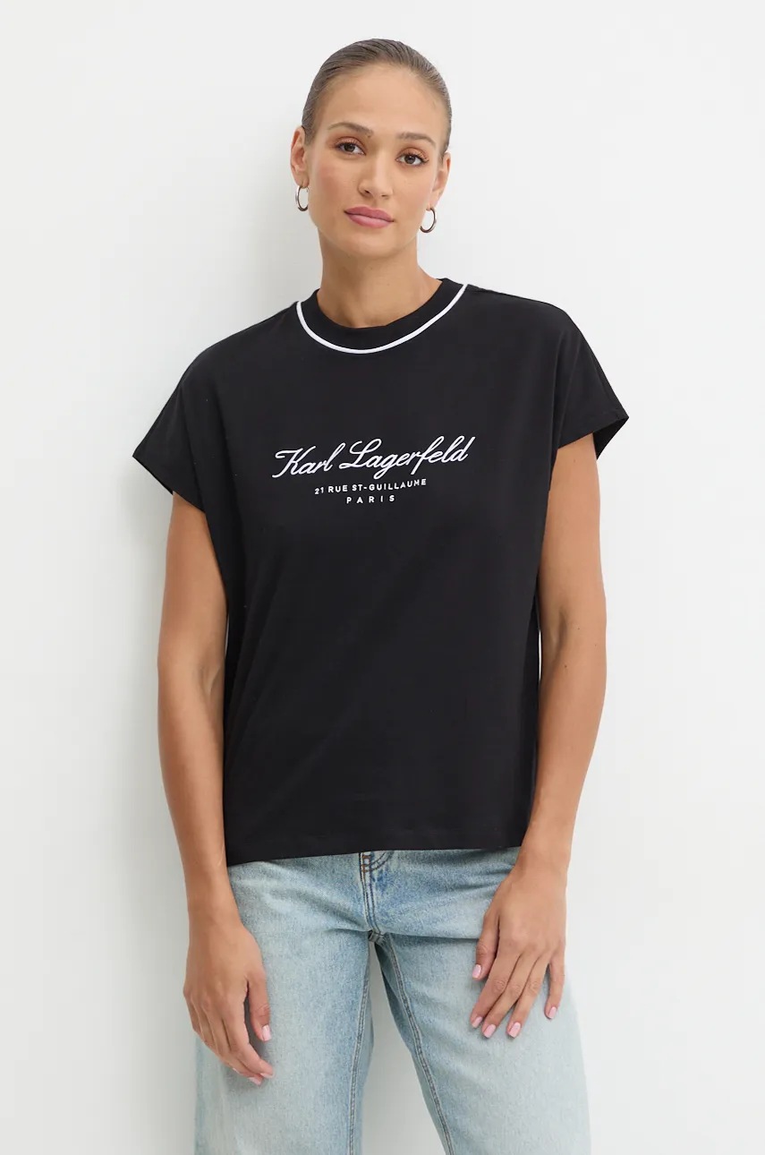 

Памучна тениска Karl Lagerfeld в черно 246W2107, Черен