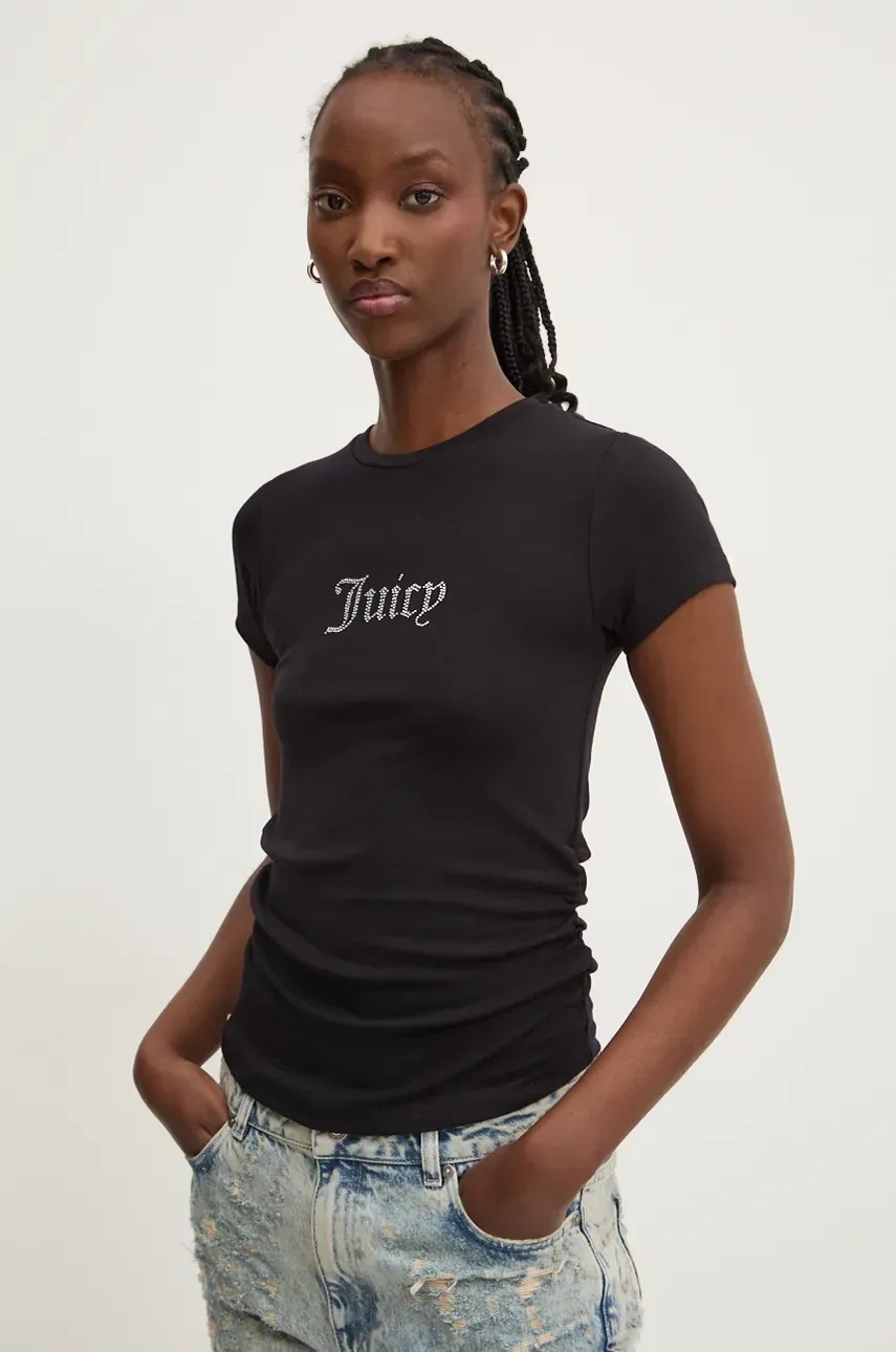 

Тениска Juicy Couture DOT RUCHED TEE в черно JCWCT24311, Черен