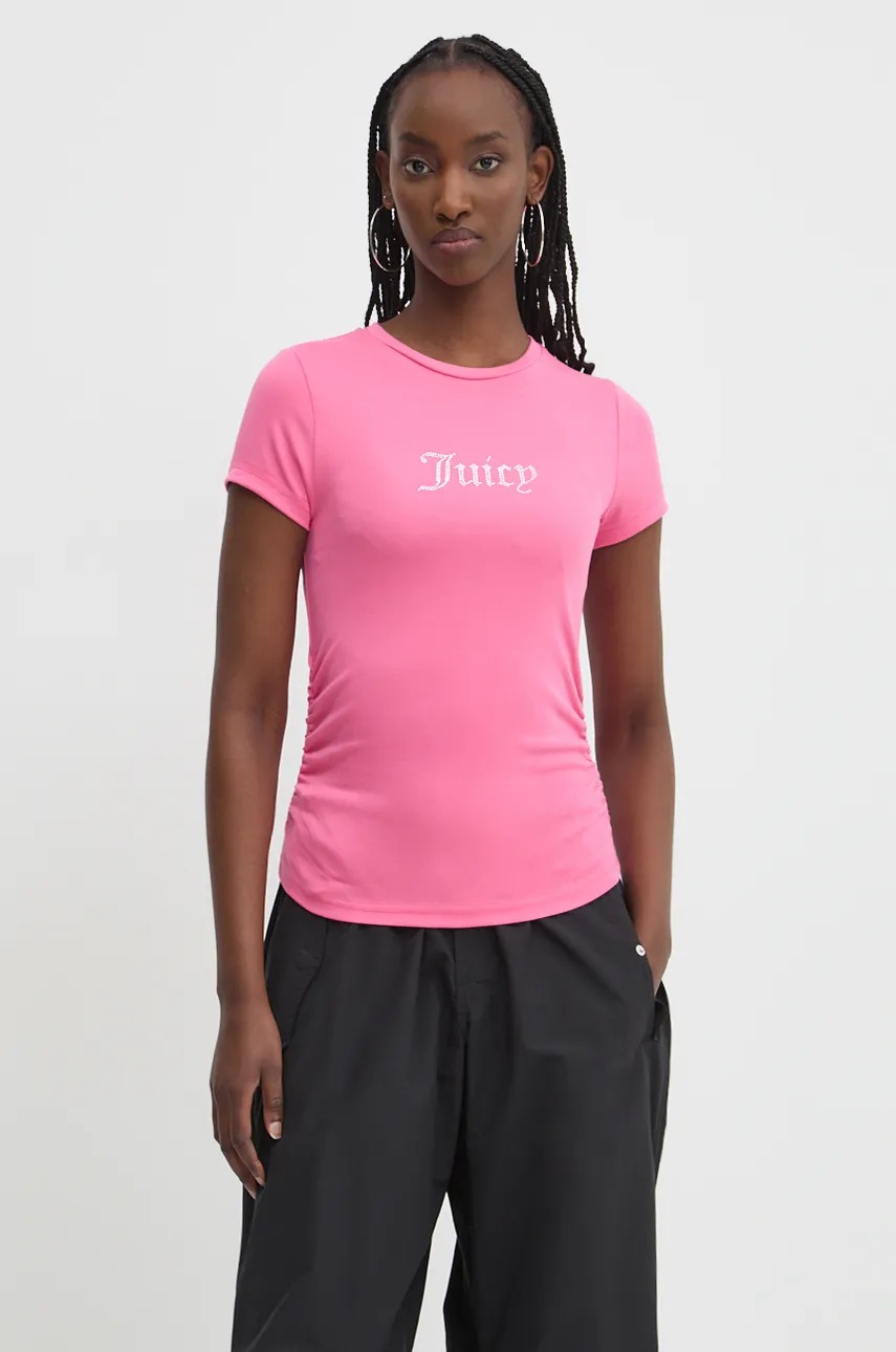 

Тениска Juicy Couture DOT RUCHED TEE в розово JCWCT24311, Розов